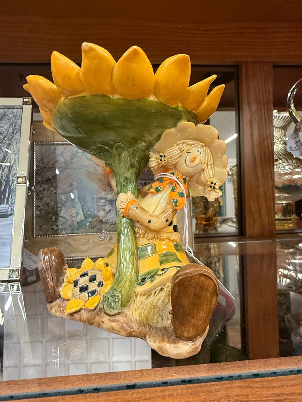 Whimsical Sunflower Girl Pedestal Candy Dish